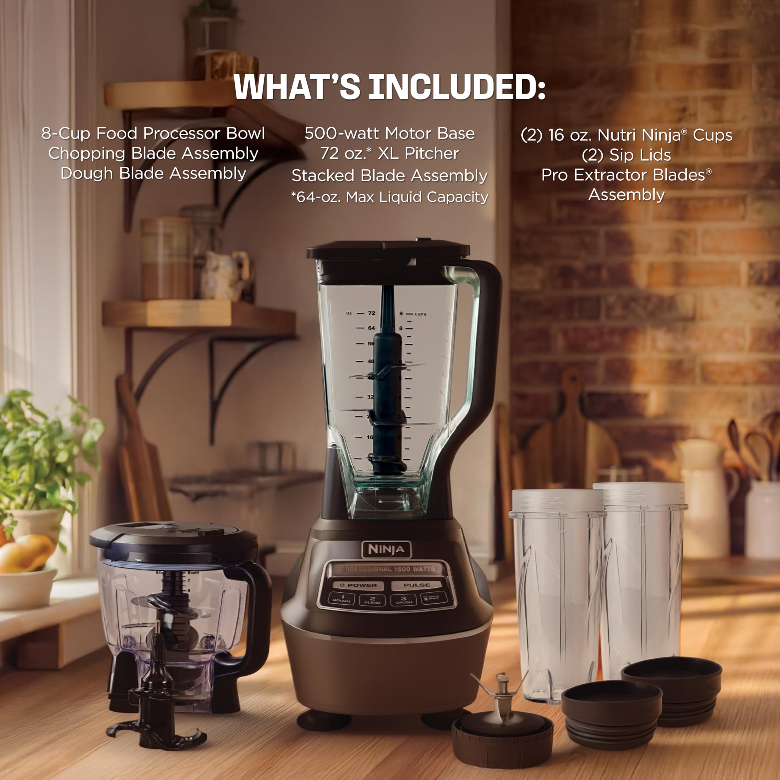 Ninja BL770 next to ingredients to show size and batch capacity