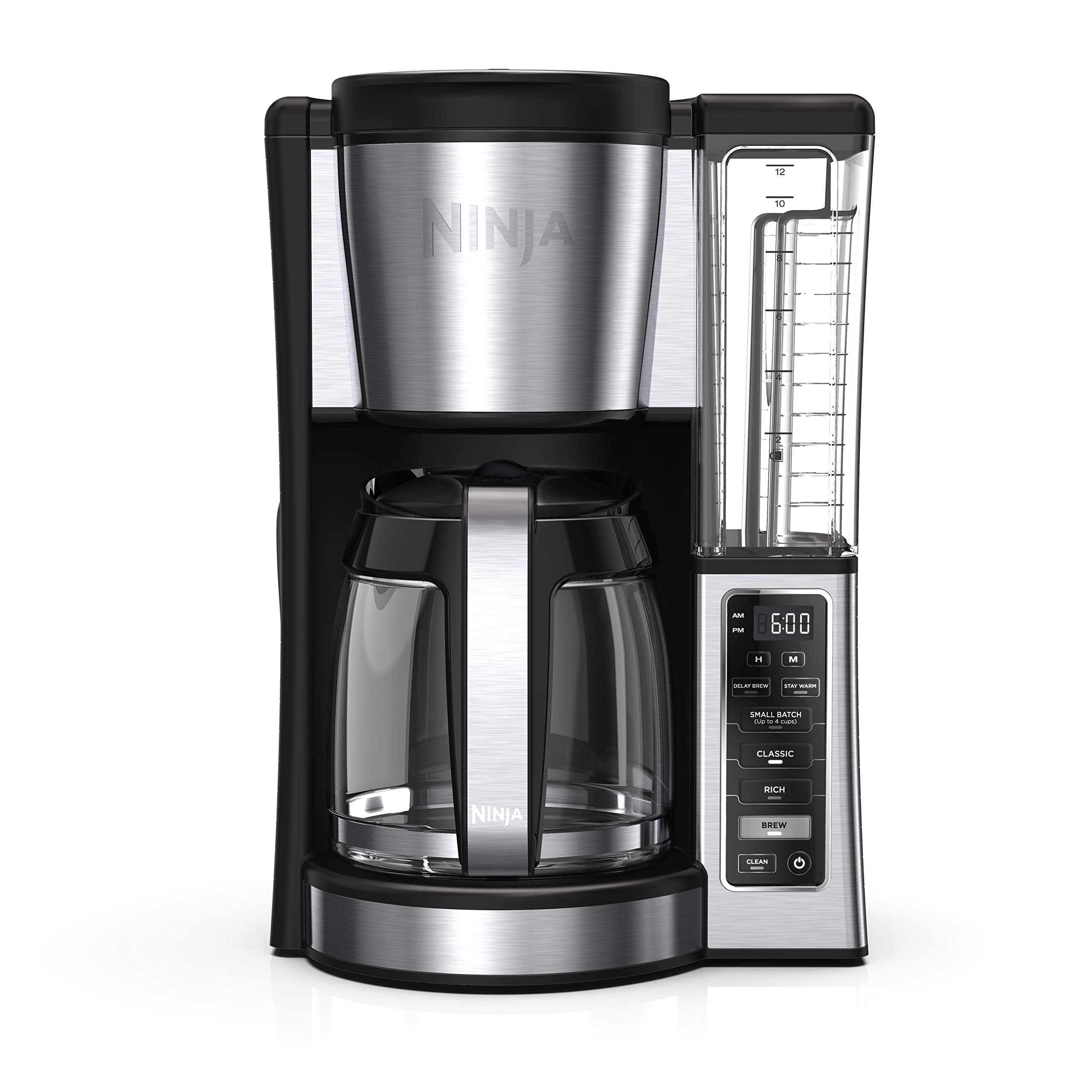 Ninja CE251 front view showing stainless steel finish and carafe, highlighting reliable brewing