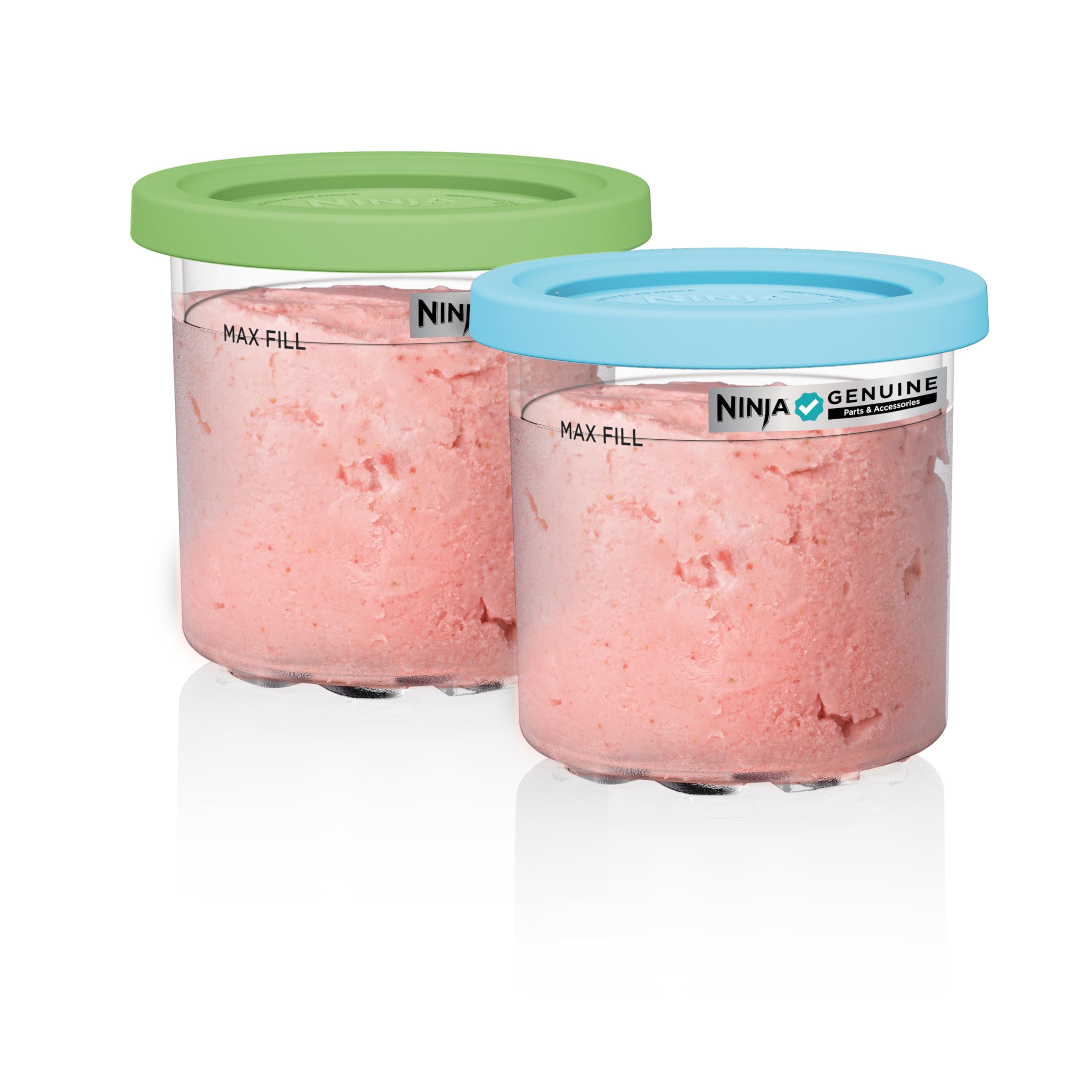 Ninja CREAMi pints front packaging showing 16oz pair and lids for extra capacity