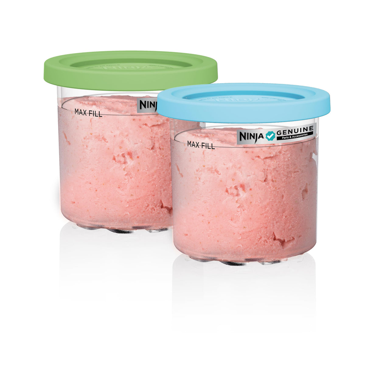 Ninja CREAMi pints front packaging showing 16oz pair and lids for extra capacity