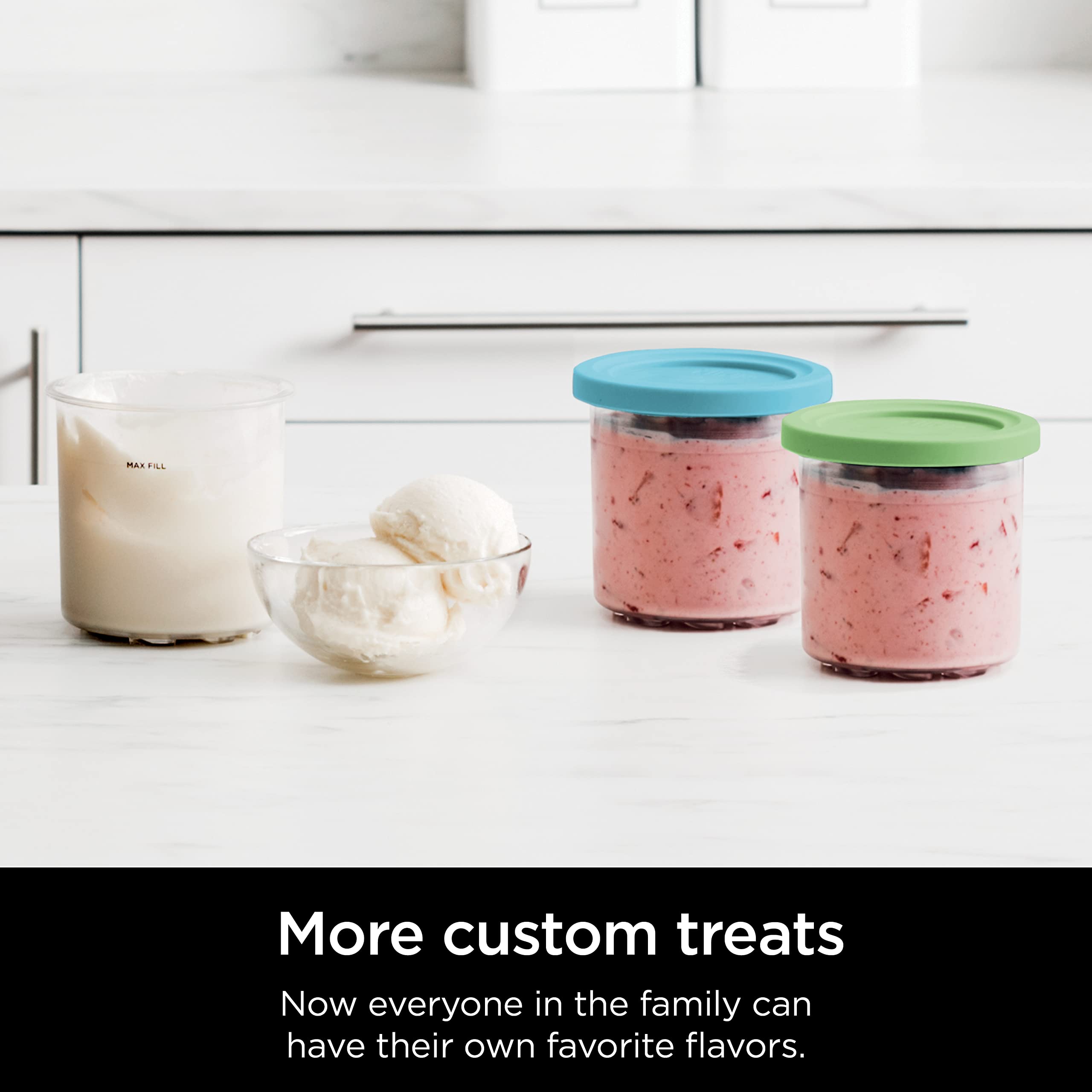 Ninja CREAMi pint beside measuring cup showing 16oz scale and portion control benefit