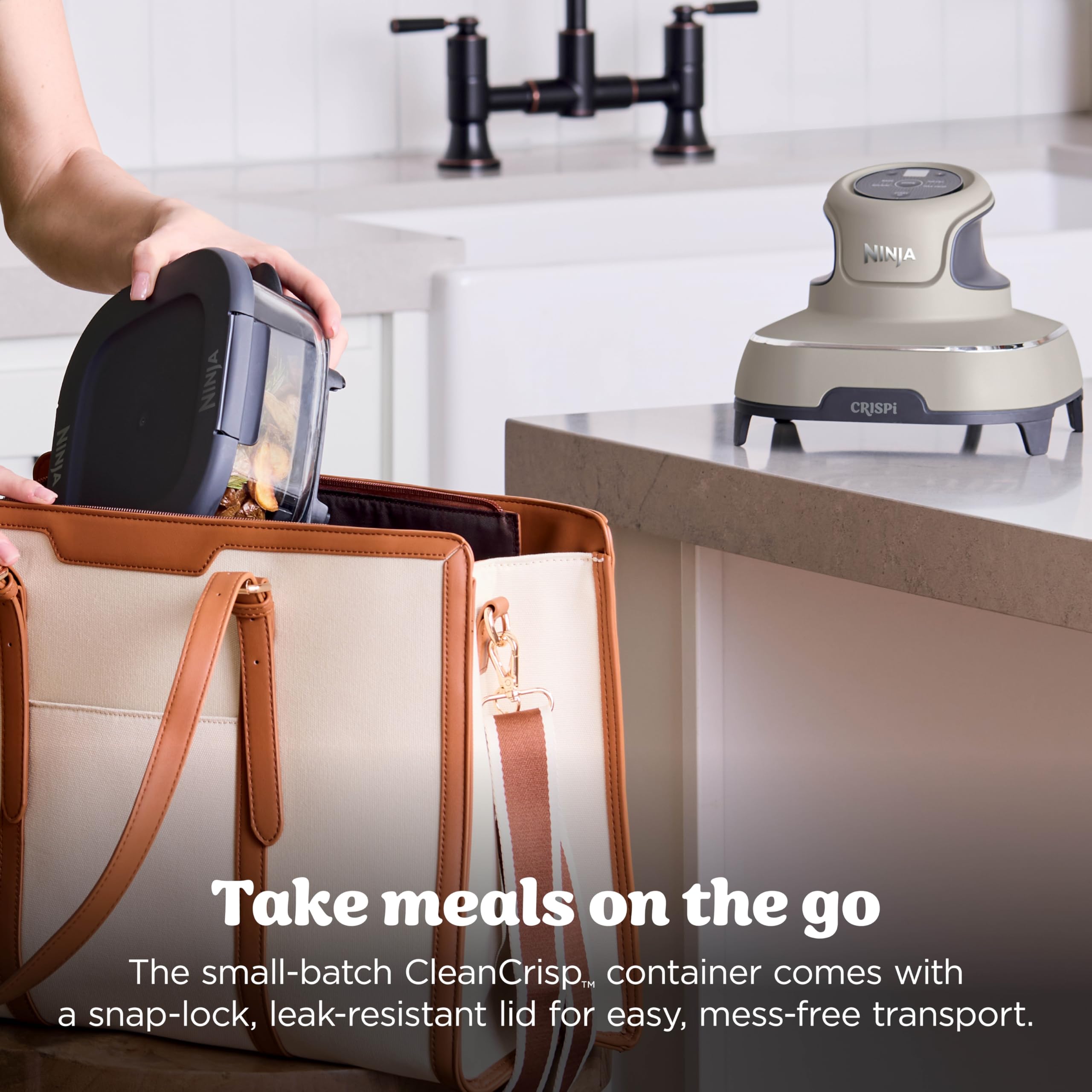 Ninja Crispi dishwasher-safe parts stacked to show easy, low-effort cleanup