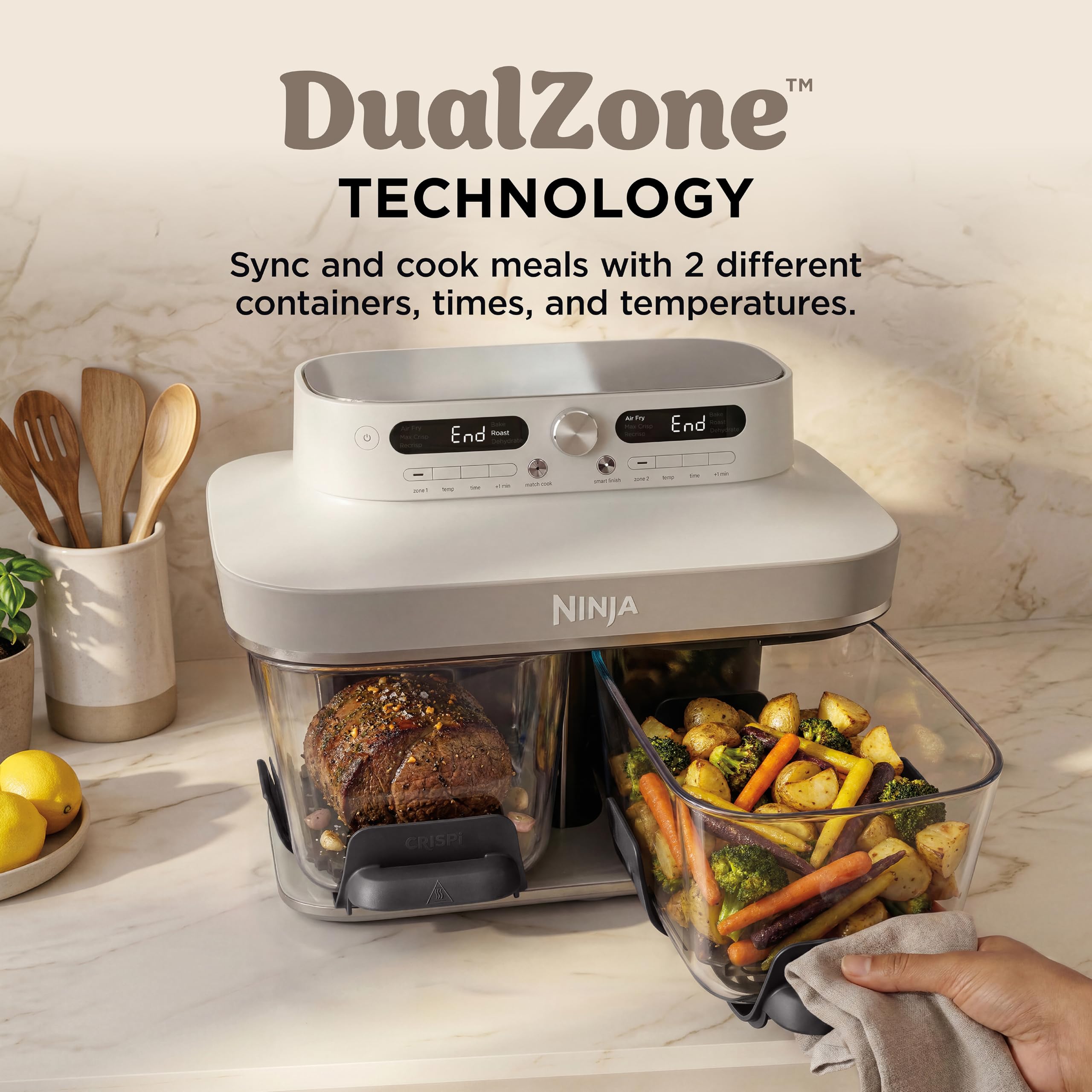 Ninja DualZone top open with glassware visible, demonstrating easy loading benefit