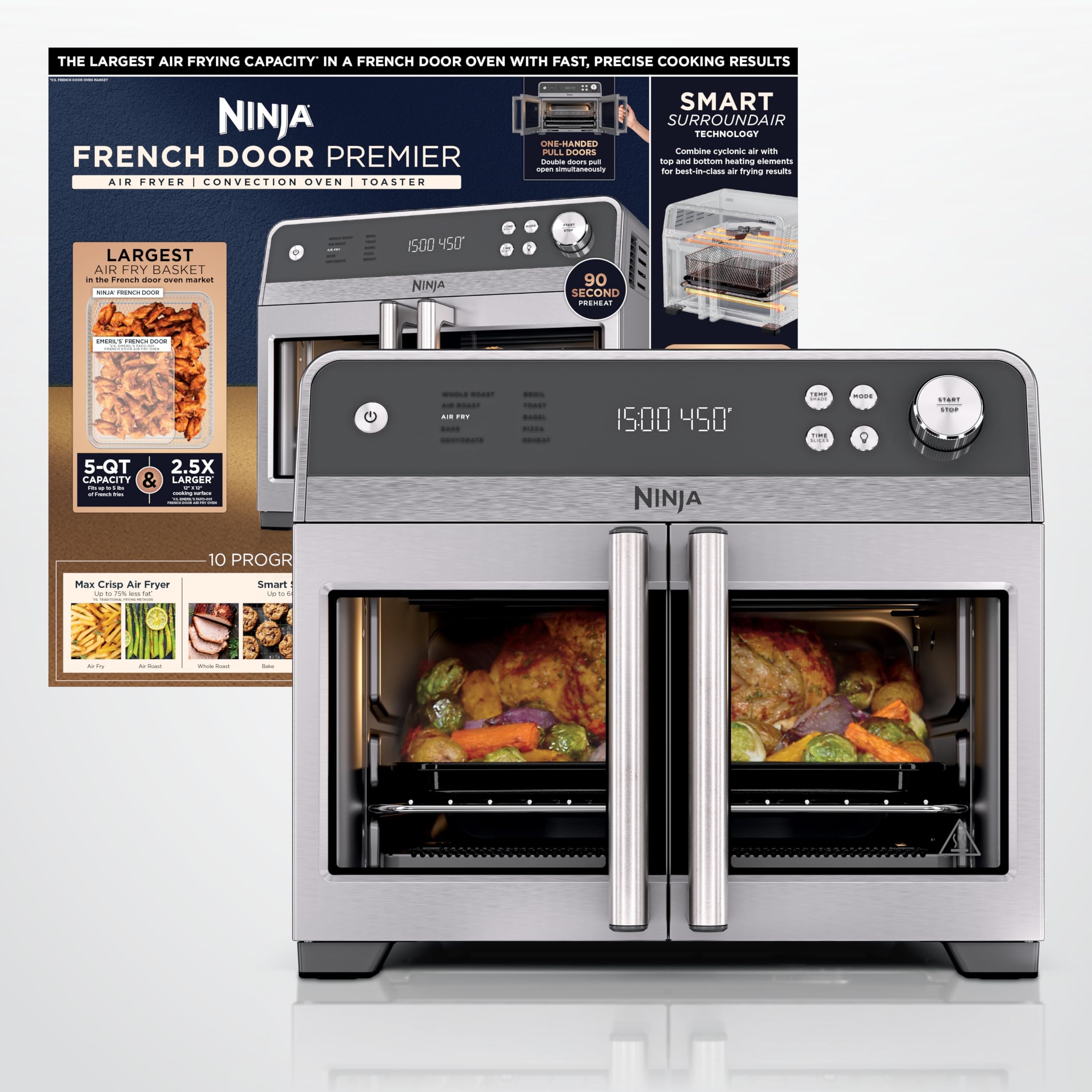 Ninja FO101 front view stainless showing compact, premium countertop look