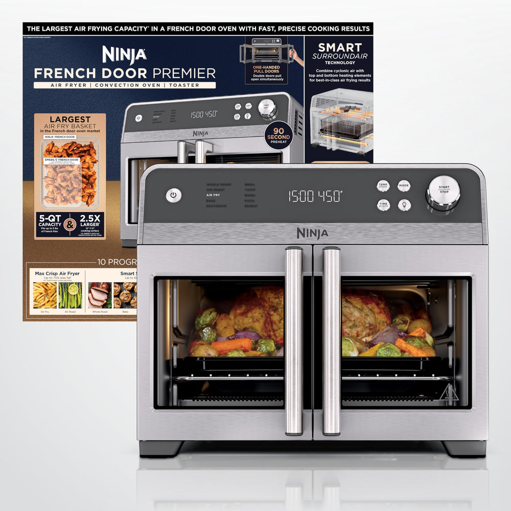 Ninja FO101 front view stainless showing compact, premium countertop look