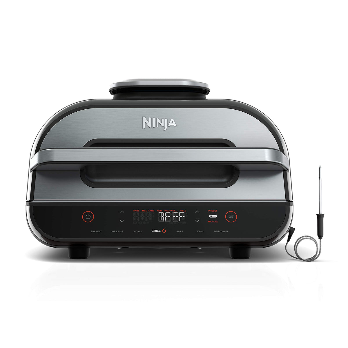 Ninja Foodi front view showing sleek black and silver design and countertop advantage