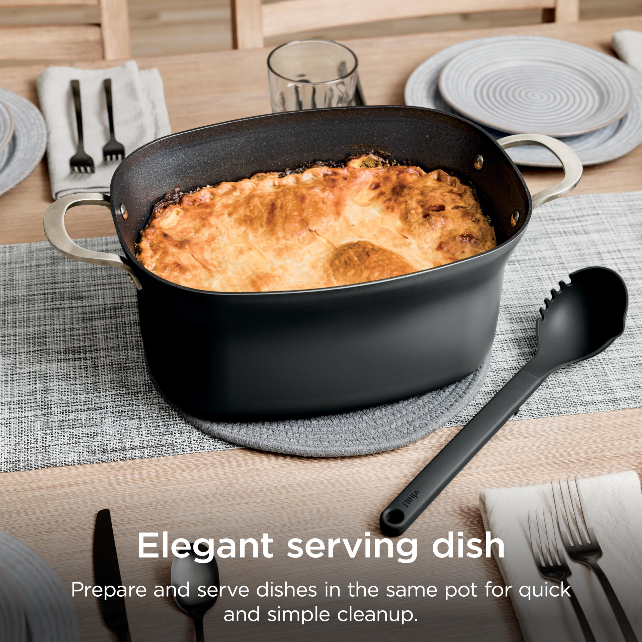 Ninja PossibleCooker PLUS glass lid with multifunction utensil in handle for serving convenience