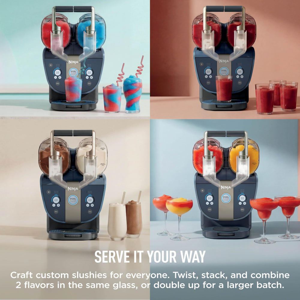 Ninja SLUSHi Twist 72-ounce vessel next to measuring cup showing large-capacity convenience