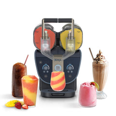 Ninja SLUSHi Twist front view showing dual-vessel design and sleek base benefits quick serving