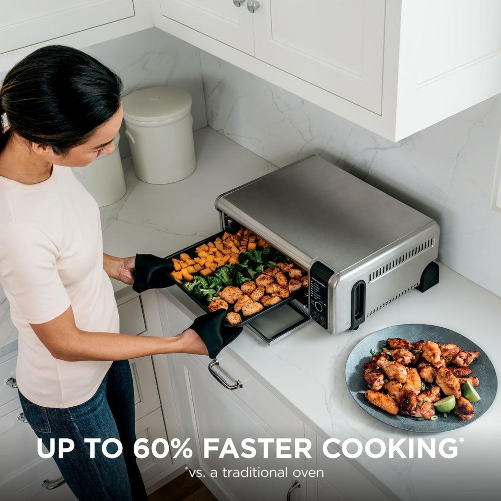 Ninja SP101 digital control panel detail, showing precise cooking settings and speed