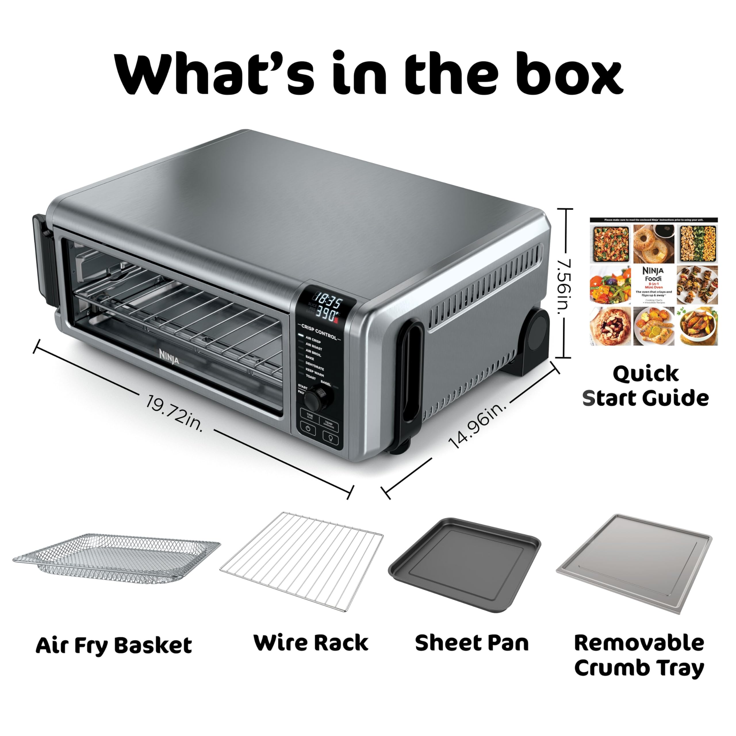Ninja SP101 next to kitchen items for scale, showing roomy interior fit and size