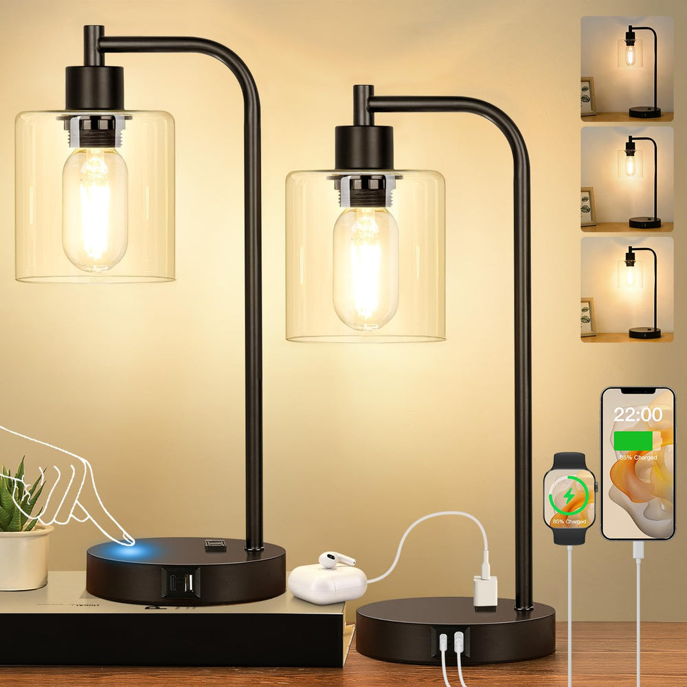 Nintiue front view of pair of lamps showing styling and bedside convenience