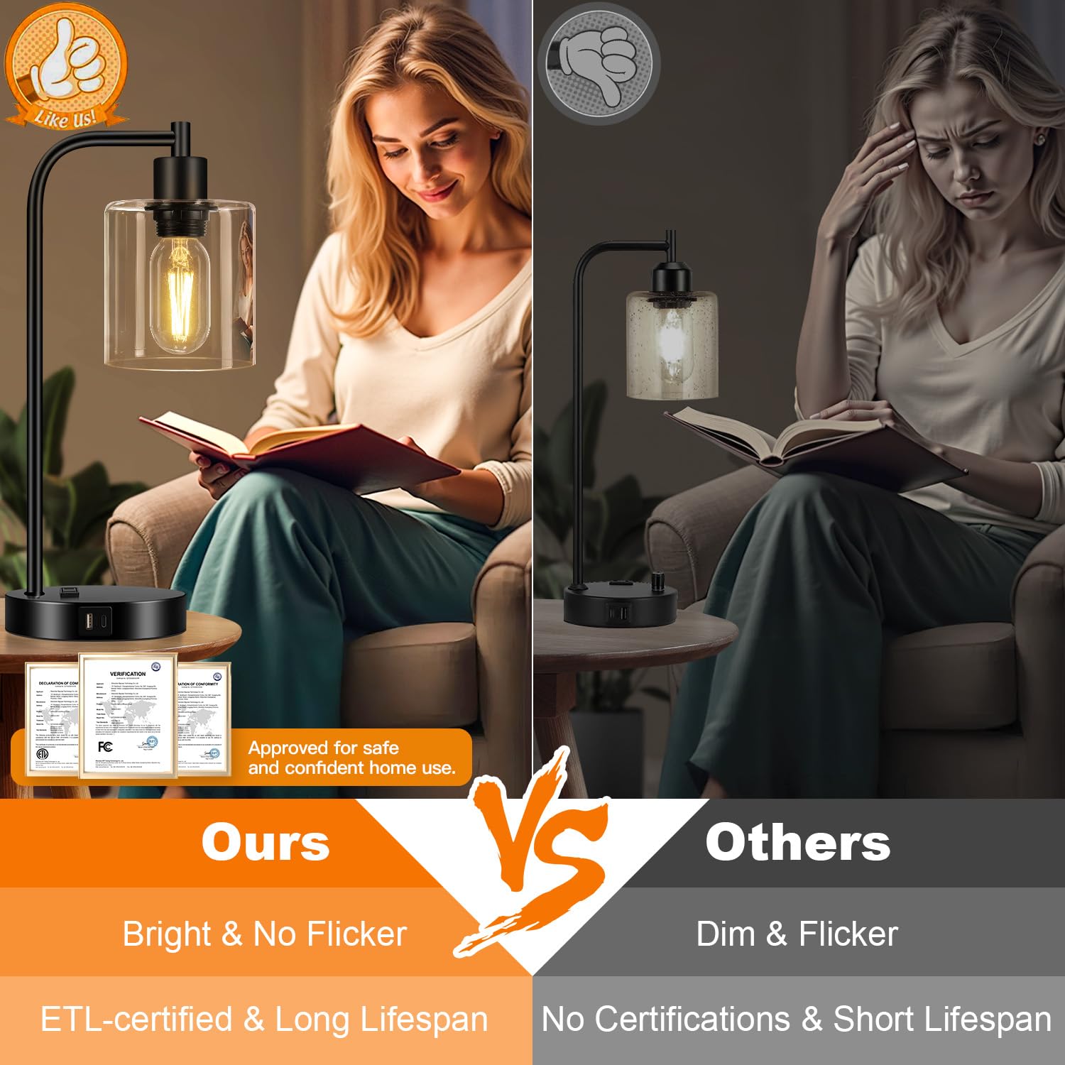 Nintiue lamp next to a book to show size and scale for bedside