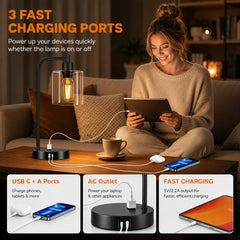 Nintiue dual USB ports and AC outlet visible to charge multiple devices