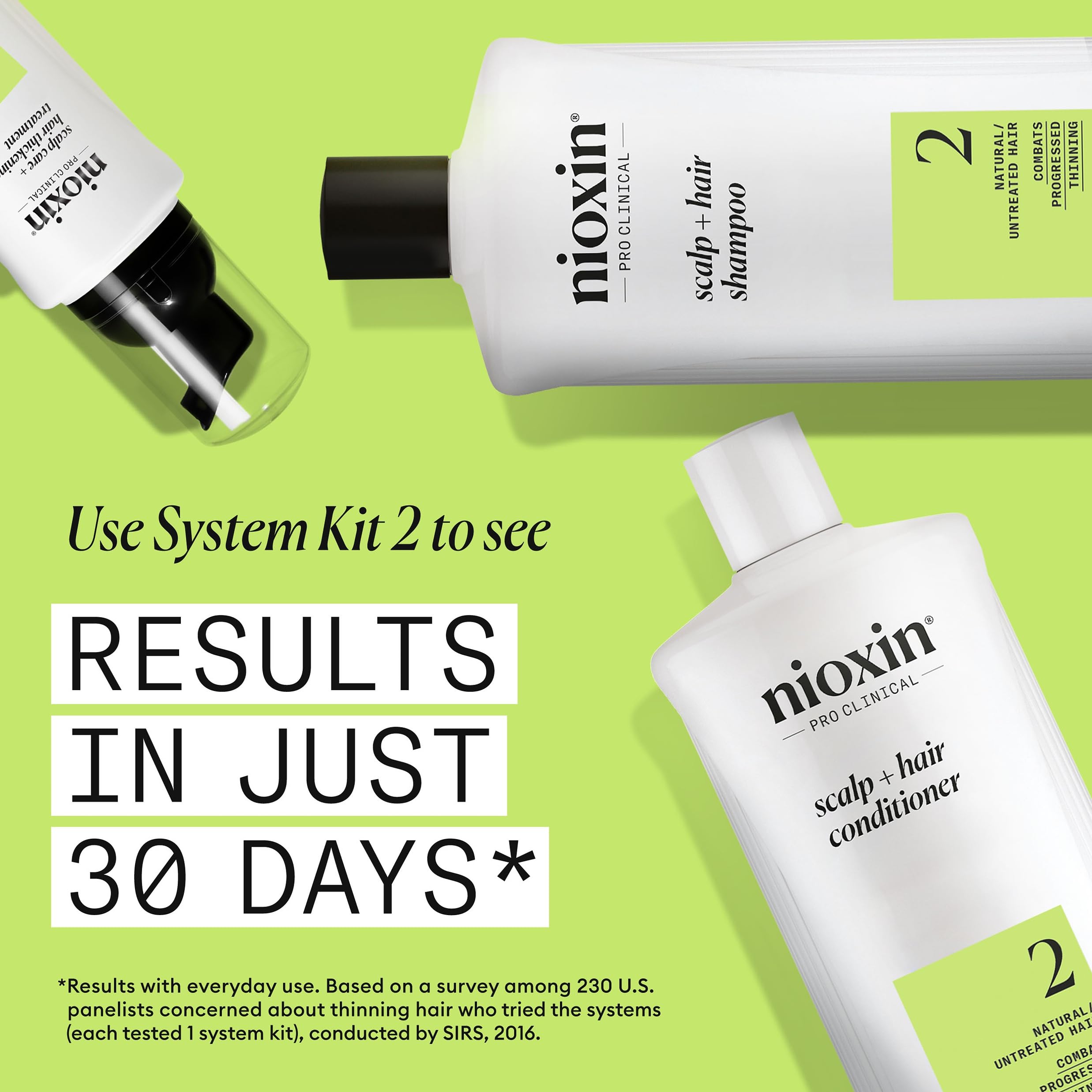 NIOXIN bottle beside ruler to show product size and easy handling benefit