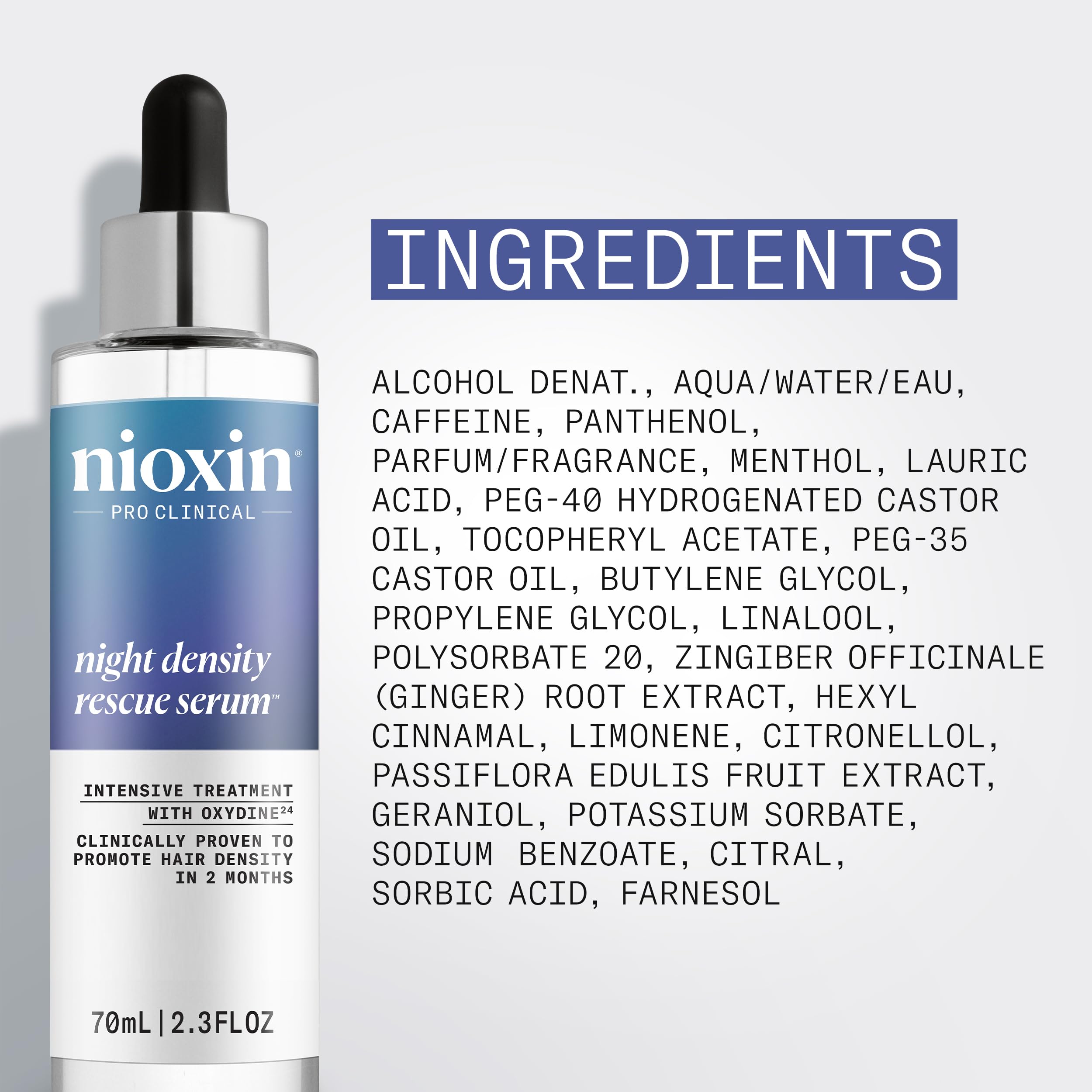 Label detail on Nioxin bottle highlighting dermatologically tested formula
