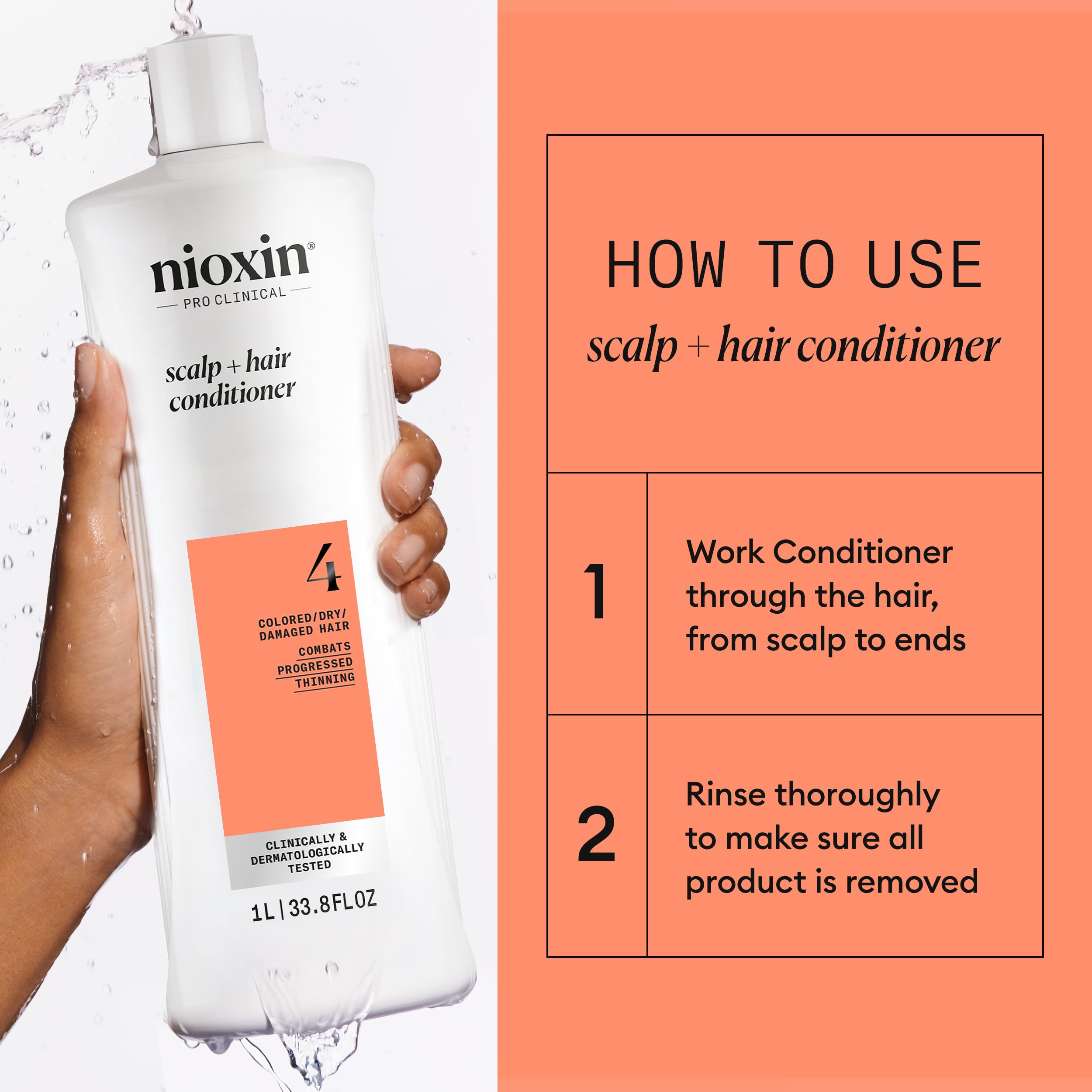 NIOXIN conditioner being applied to scalp promoting balanced scalp care