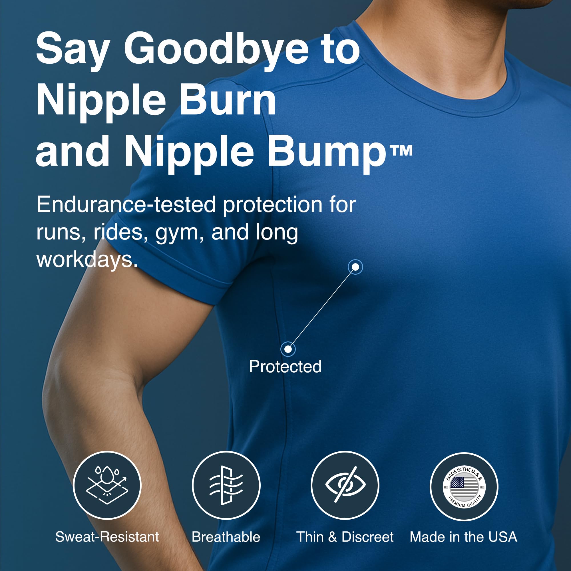 NipEaze adhesive close-up demonstrating sweat-resistant grip for athletes