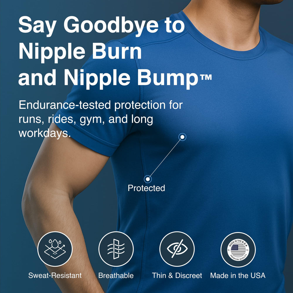 NipEaze adhesive close-up demonstrating sweat-resistant grip for athletes