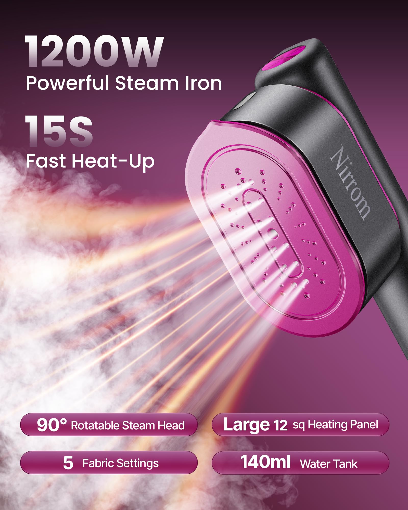 Nirrom steamer folded with rotating handle for space-saving packing benefit