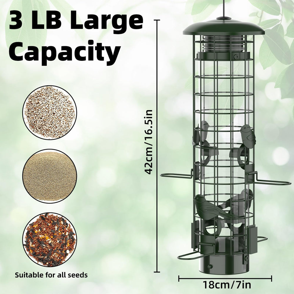 Niser birds feeding closeup showing access for finches and chickadees benefit