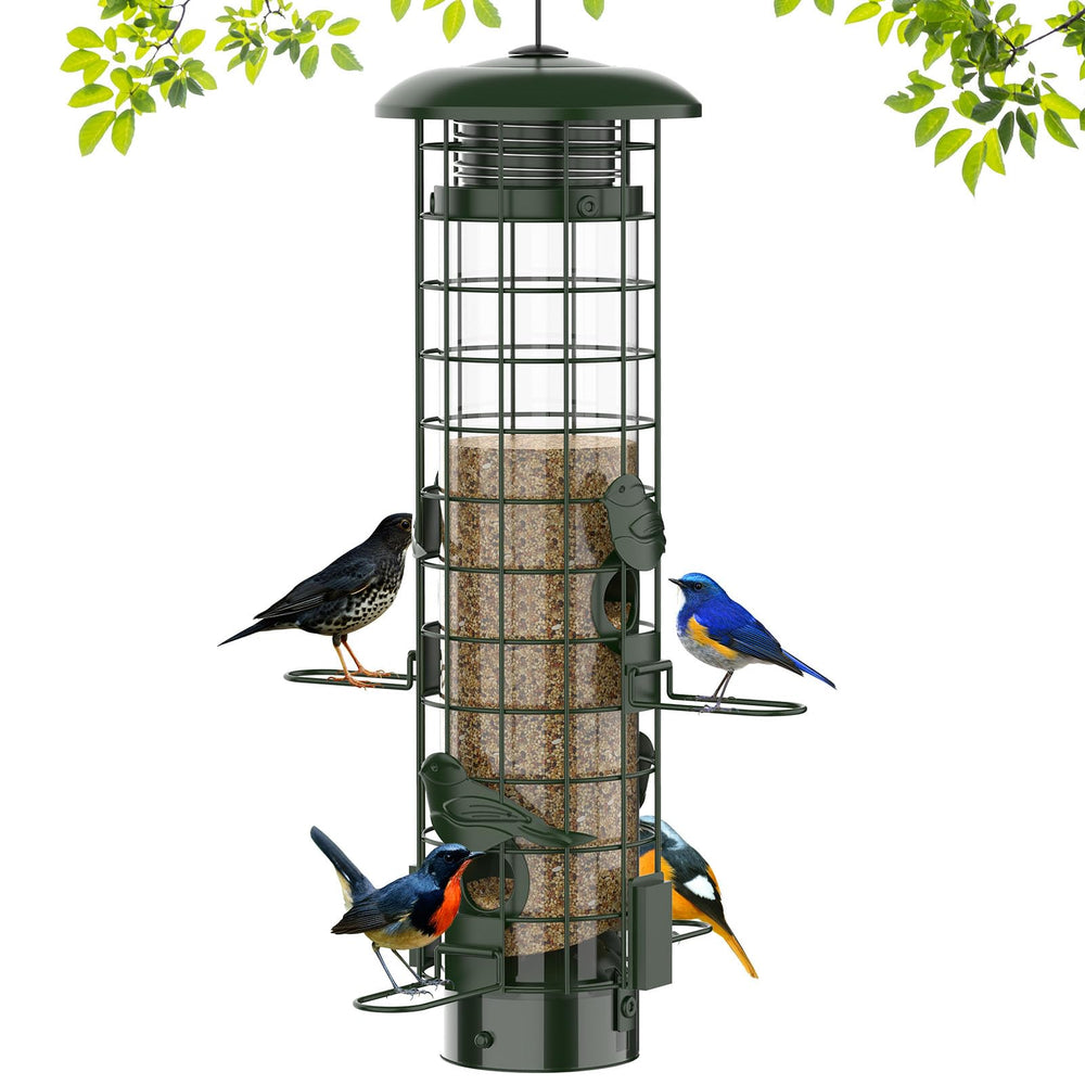 Niser front view green feeder showing hanging design and capacity benefit