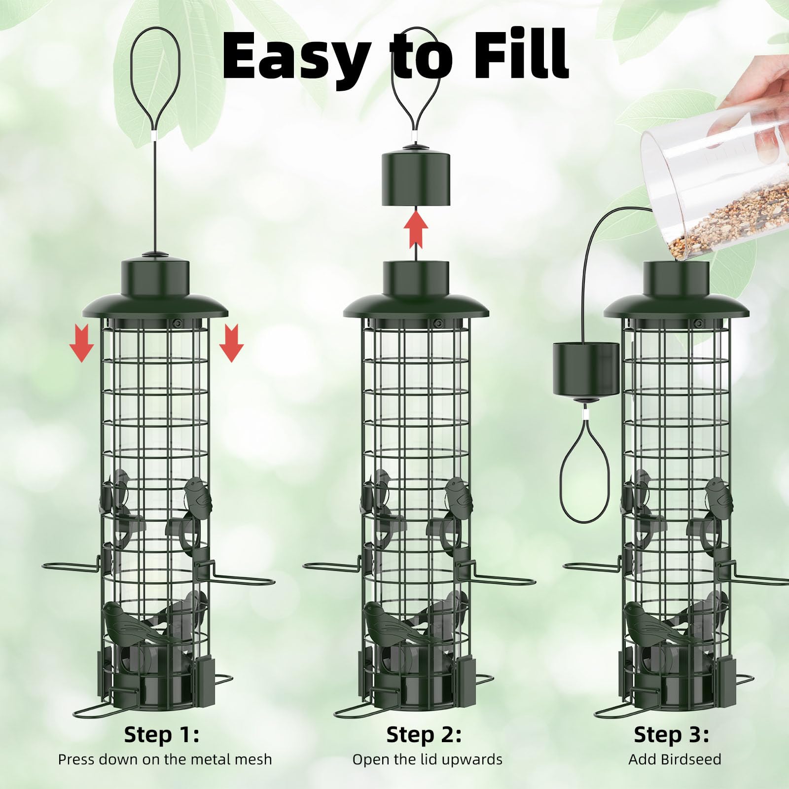 Niser top hanger and lid demonstrating easy refill and secure closure benefit