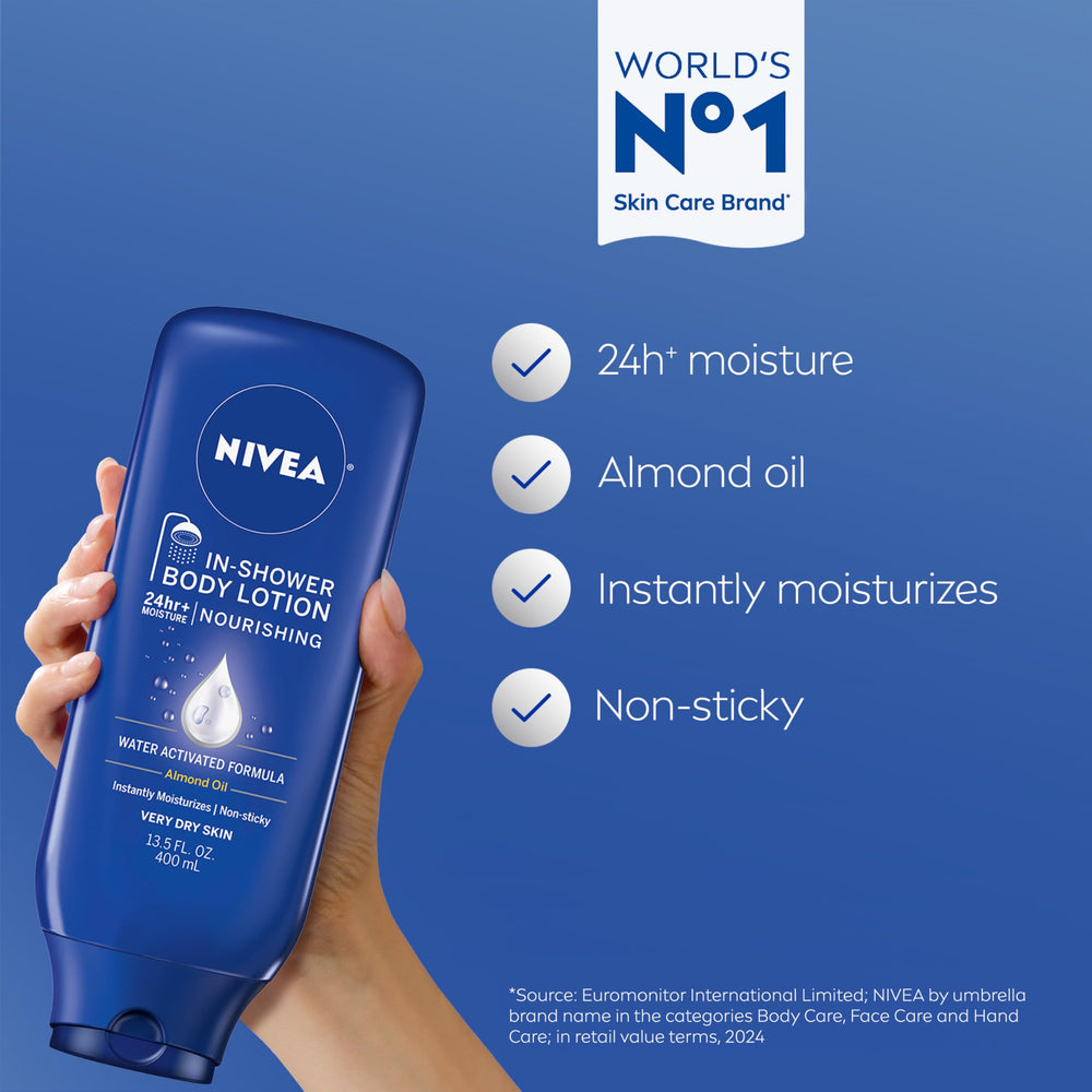 NIVEA almond oil lotion texture close-up illustrating creamy, lightweight moisture benefit