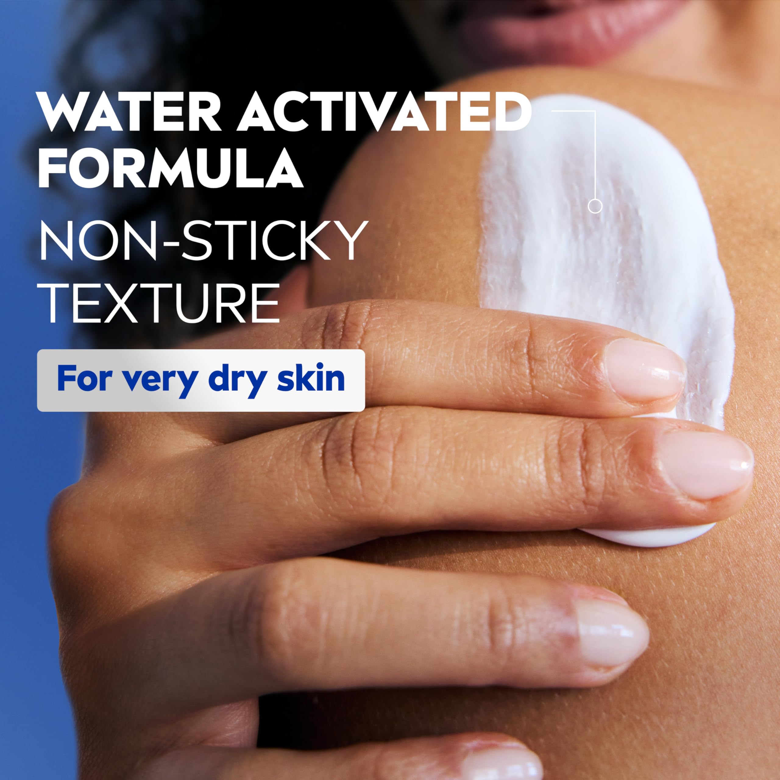 NIVEA bottle next to a hand for size comparison showing portable 13.5 fl oz benefit