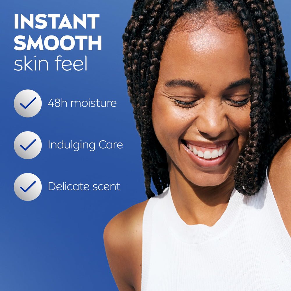 NIVEA bottle label highlighting 50% recycled plastic packaging and eco benefit
