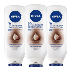 NIVEA front packaging showing three cocoa butter bottles for convenient bulk supply