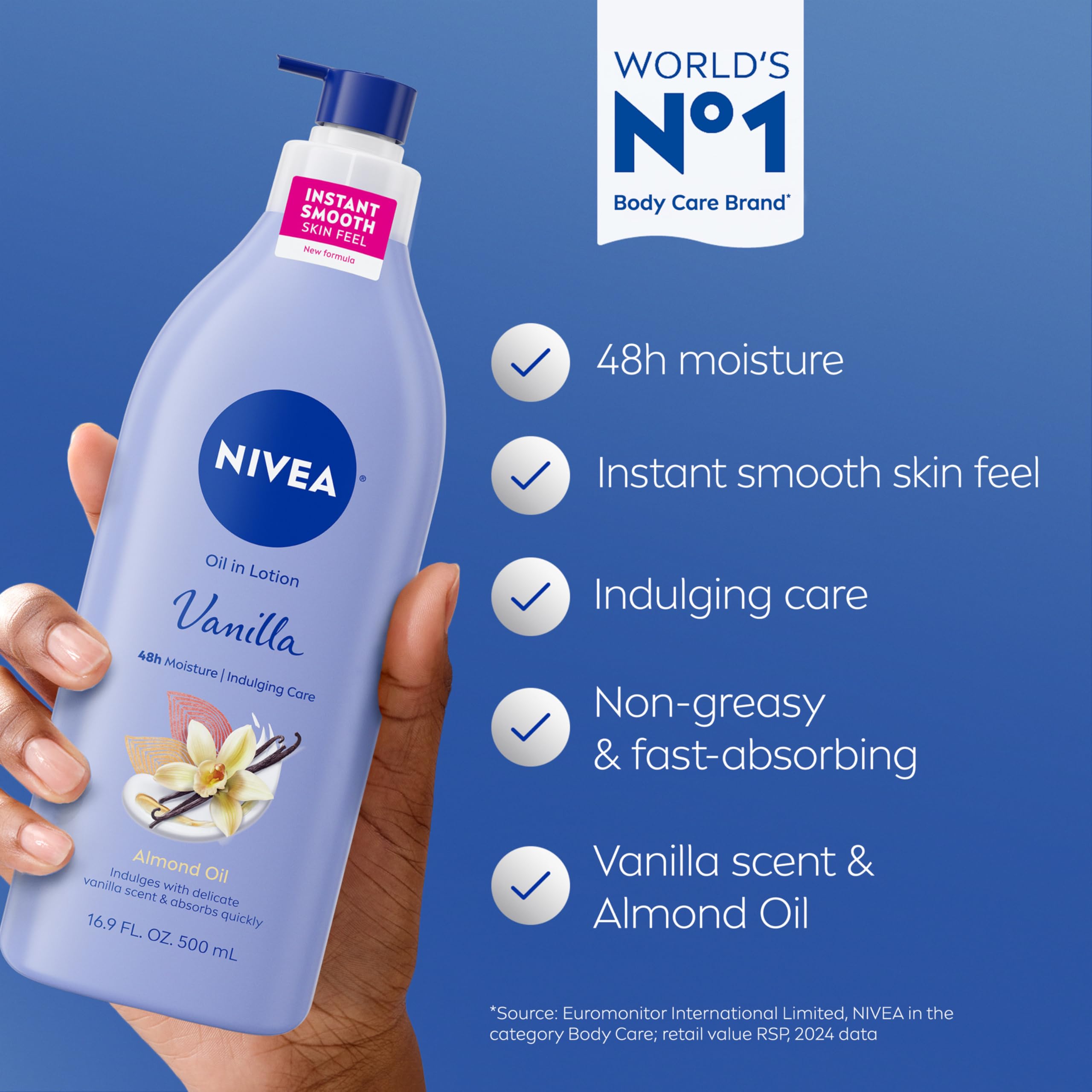 NIVEA creamy lotion texture swatch showing smooth, oil-infused hydration benefits