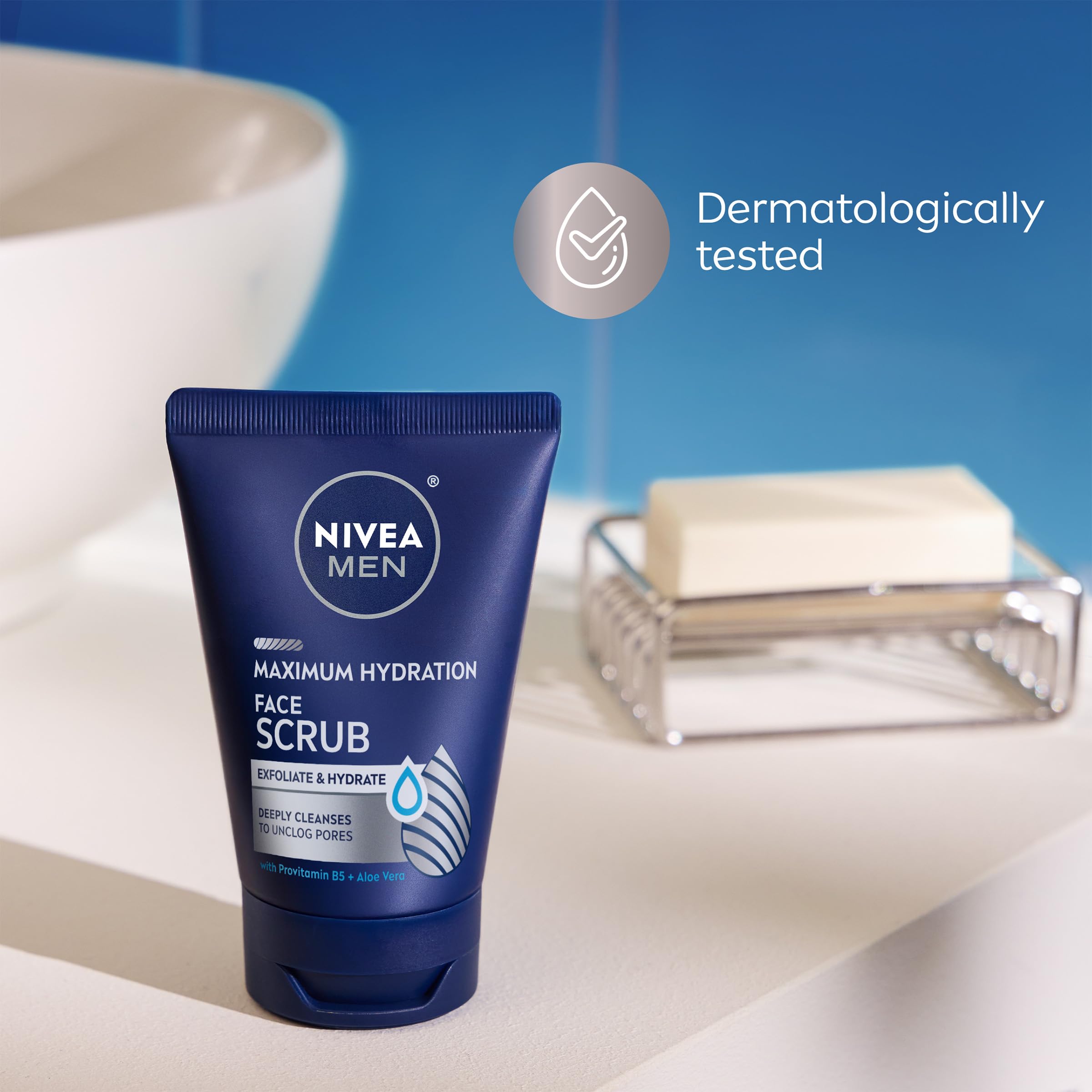 NIVEA MEN tube in hand showing true size for travel and convenience