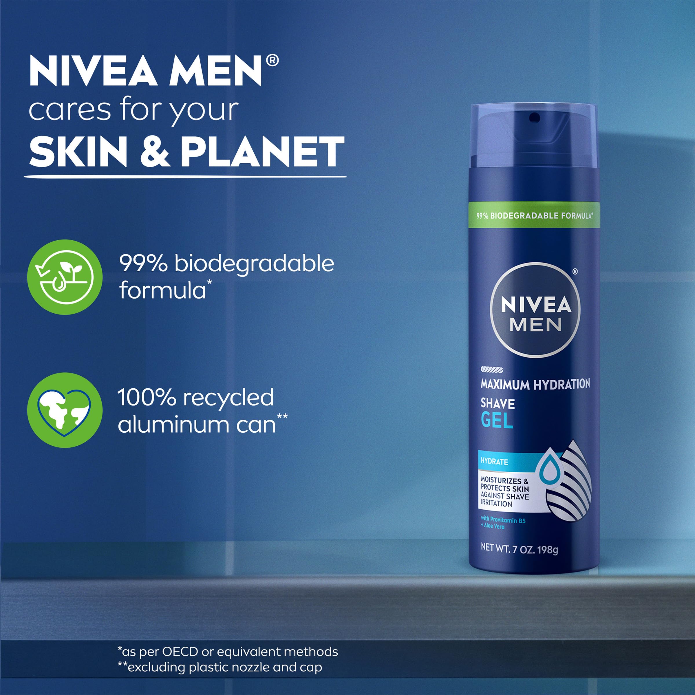 NIVEA MEN can on bathroom counter in lifestyle scene suggesting daily grooming routine