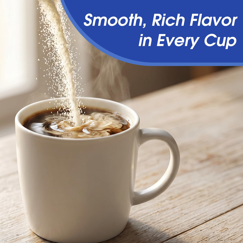 N'Joy creamer dissolved in coffee showing creamy appearance and smooth taste
