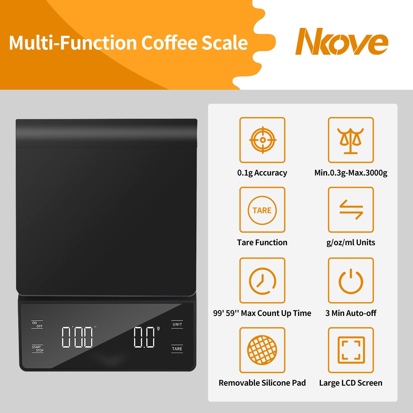 NKOVE close-up of backlit display and touch controls, clear reading benefit