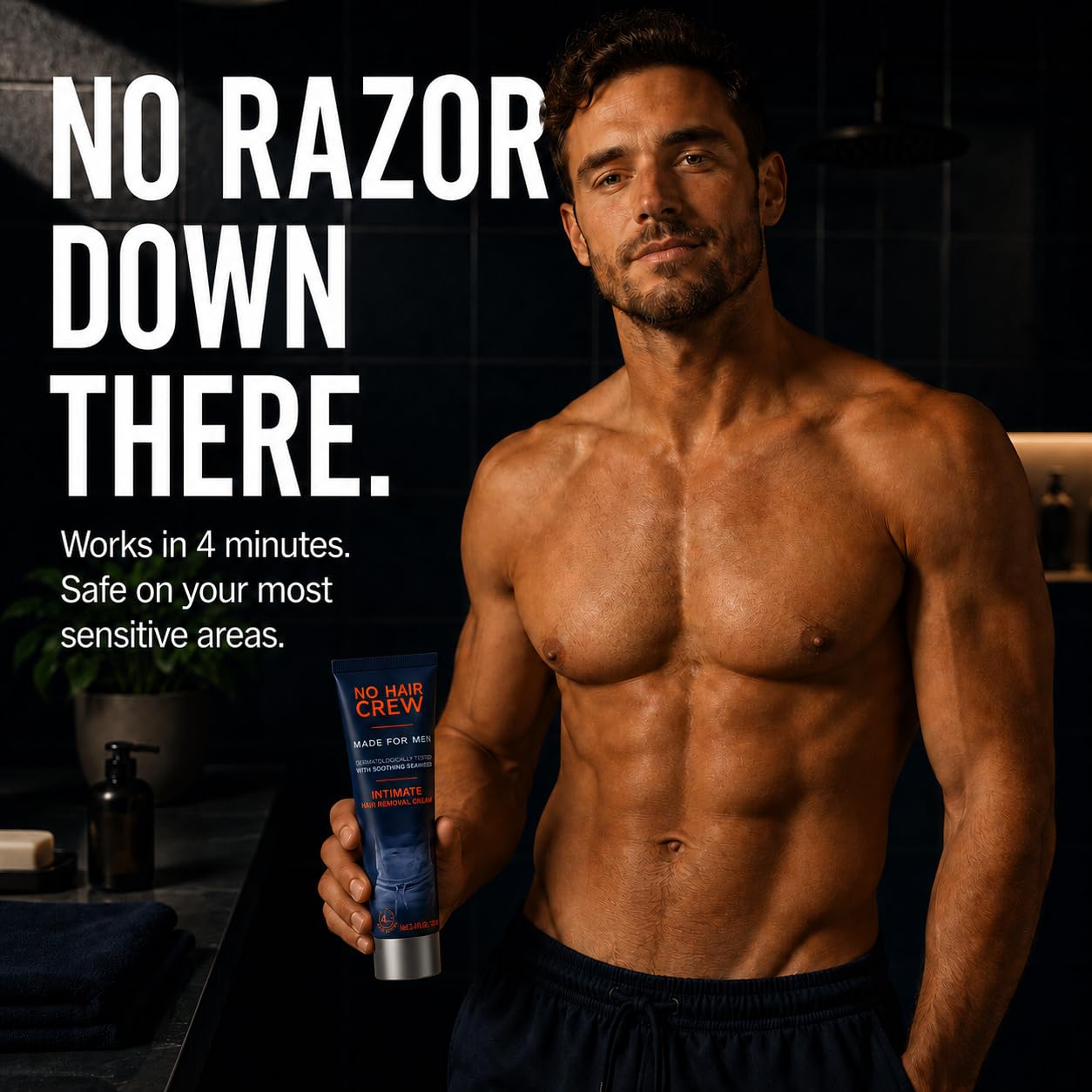 NO HAIR CREW after use smooth skin result showing hydrated, hair-free surface
