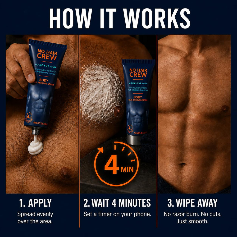NO HAIR CREW applied with spatula illustrating easy, mess-free application for body