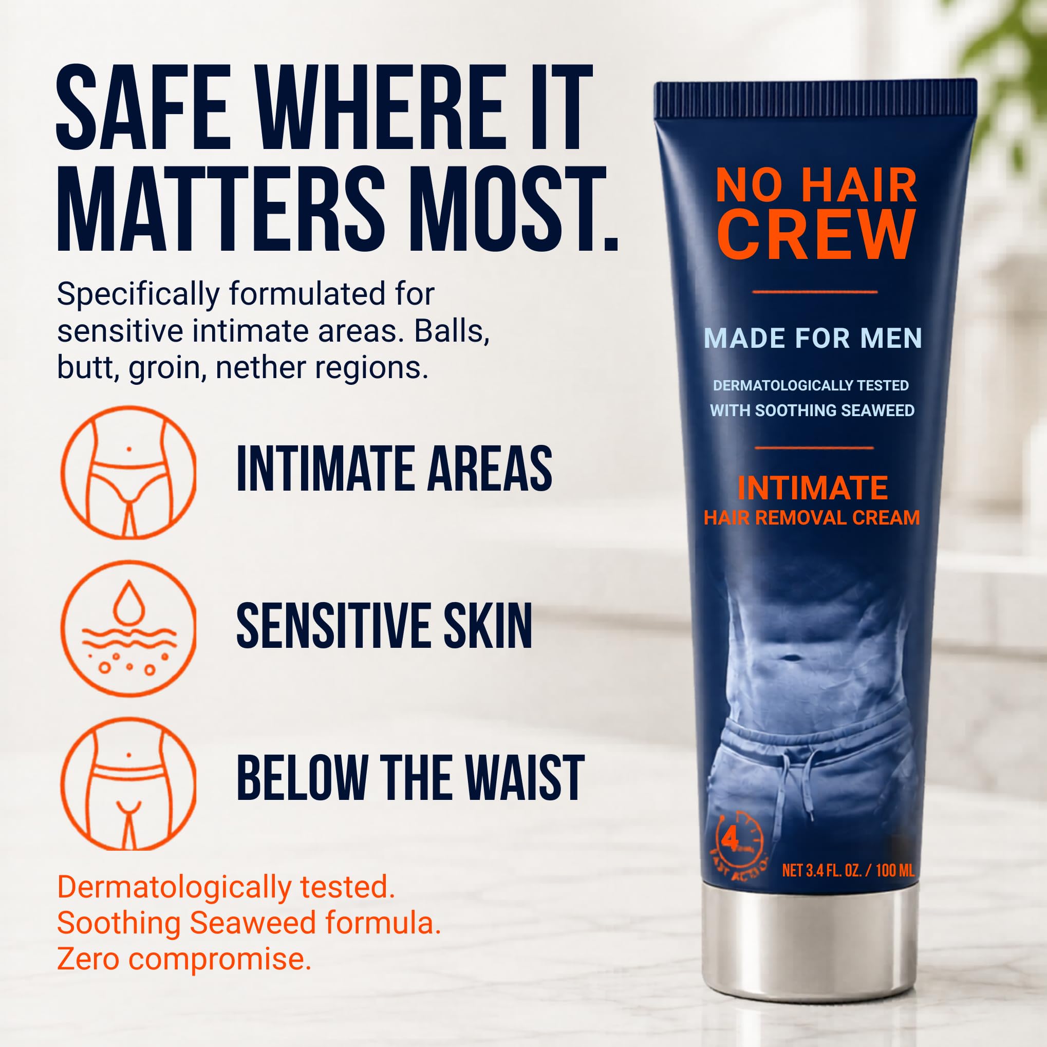 NO HAIR CREW cream texture on skin demonstrating smooth, spreadable formula