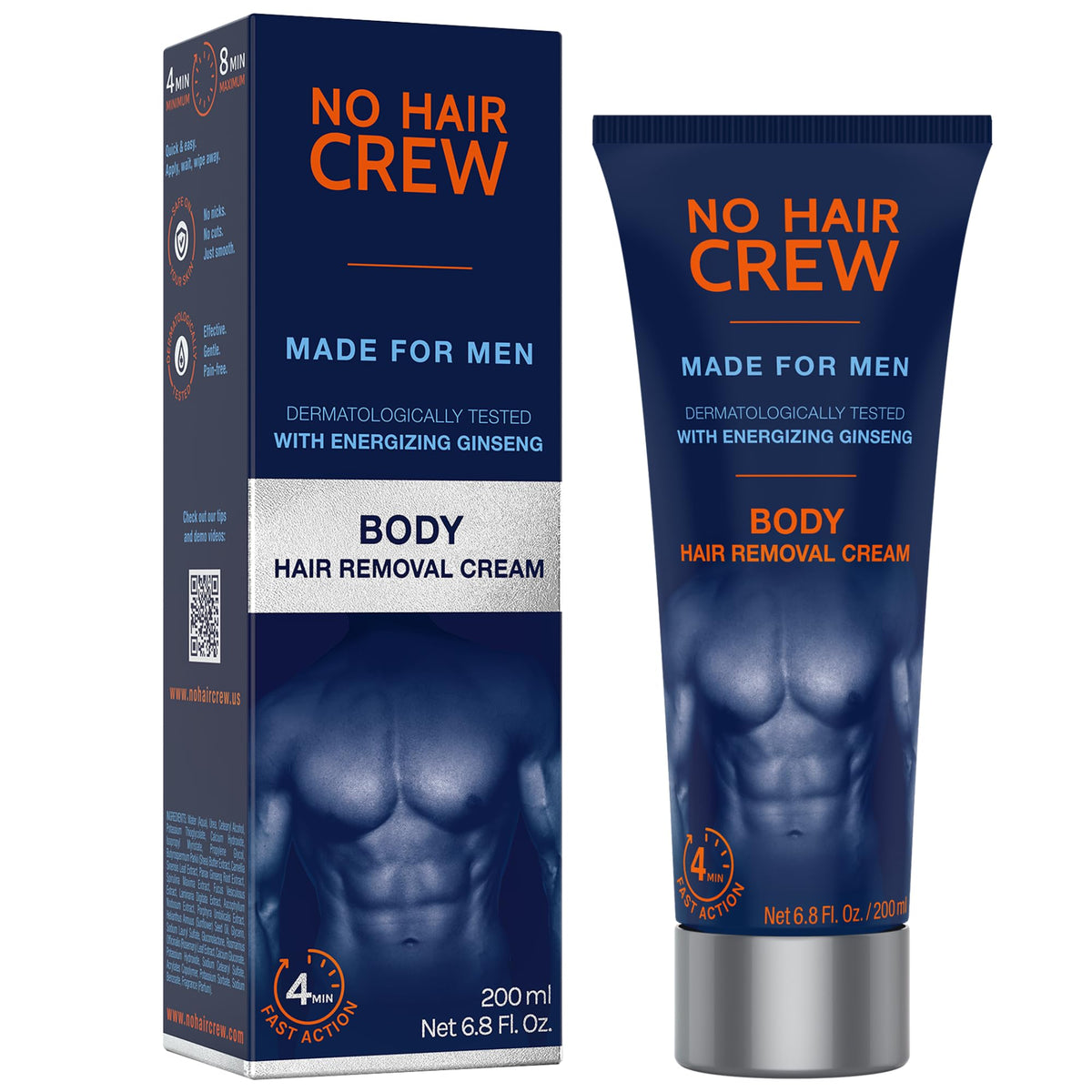 NO HAIR CREW front packaging 200ml showing product benefit of painless manscaping