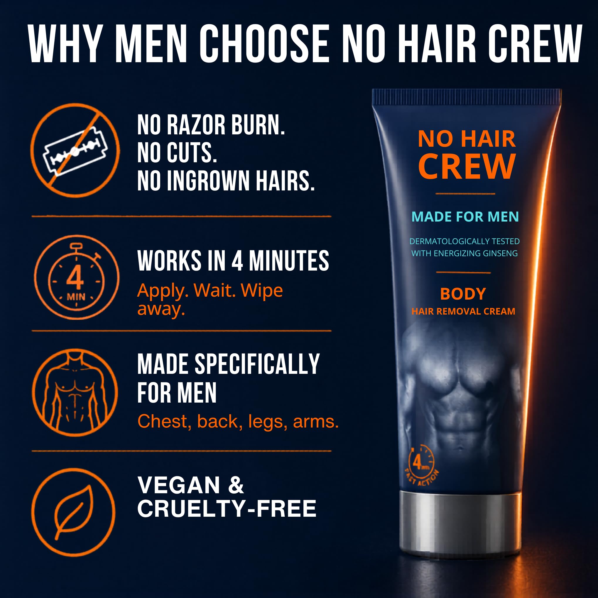 NO HAIR CREW cream texture closeup demonstrating smooth spreadability and hydration