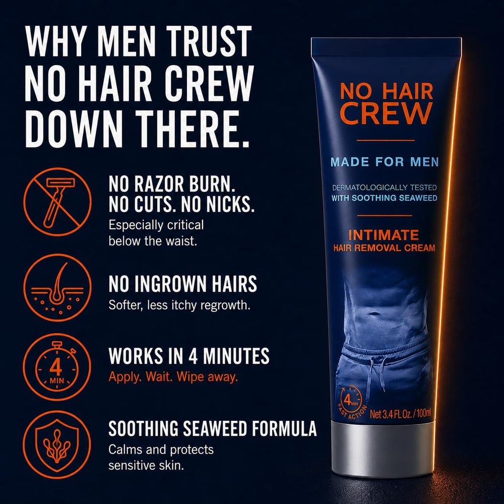 NO HAIR CREW tube close-up revealing product dispensing tip and label