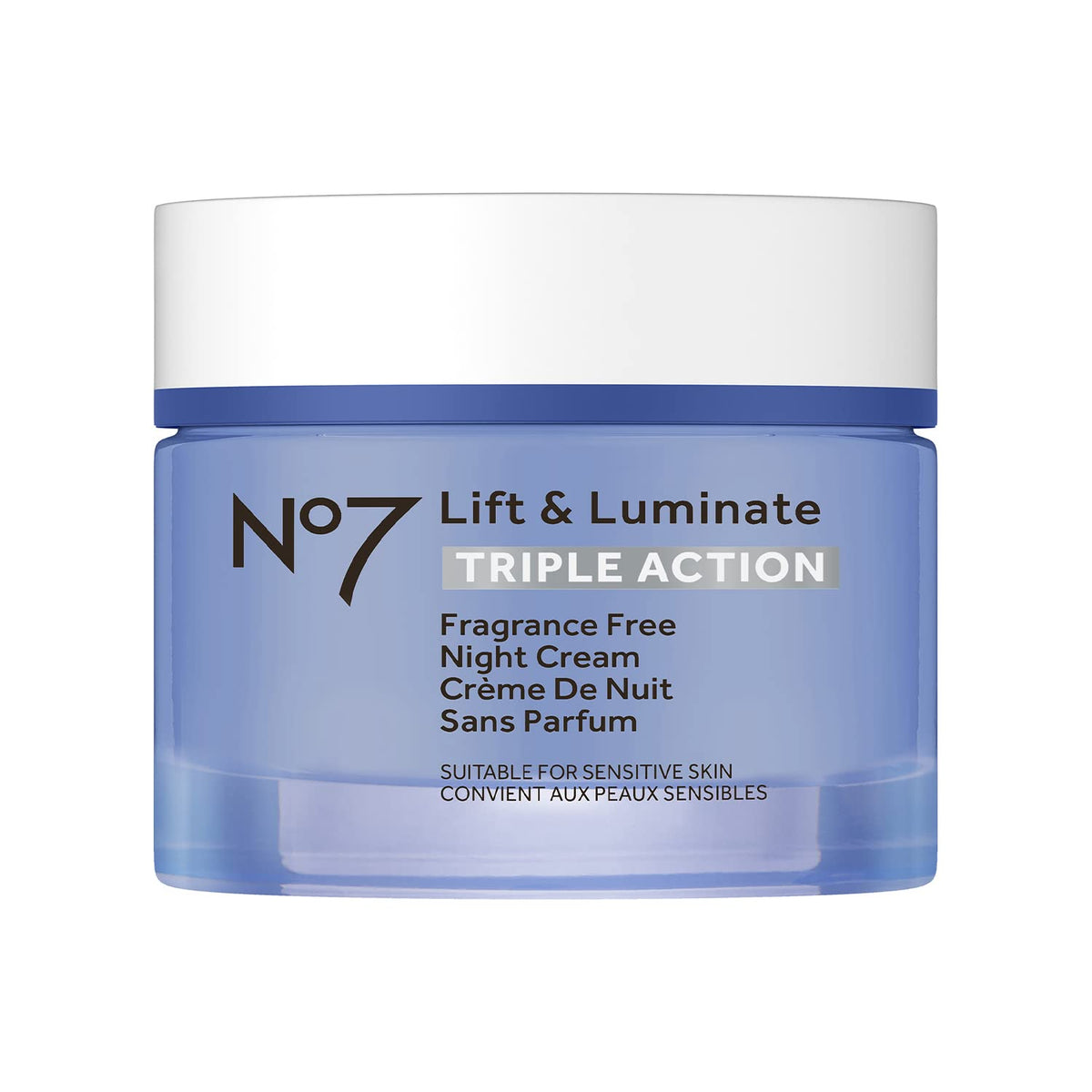 No7 front jar night cream showing label and benefits