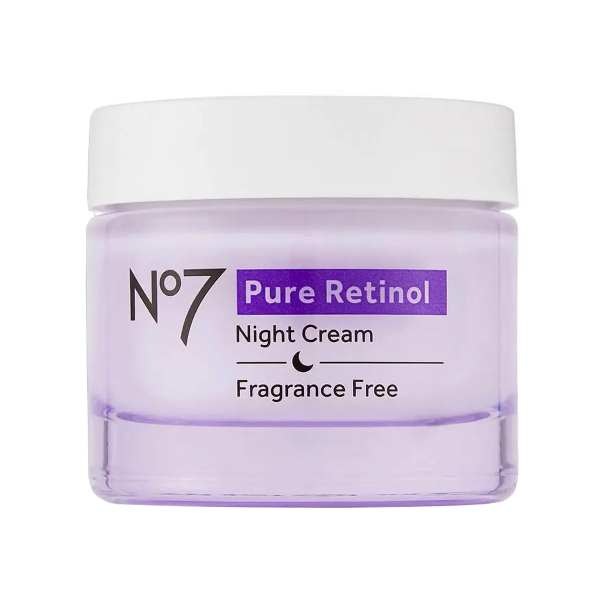 No7 jar front view showing product branding and nighttime skincare benefit