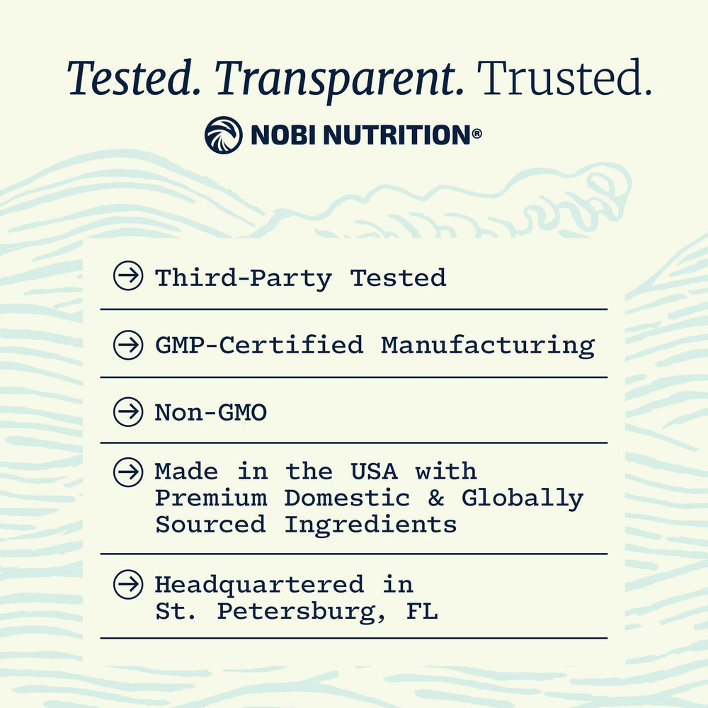 Nobi Nutrition supplement stack with water to show daily use convenience