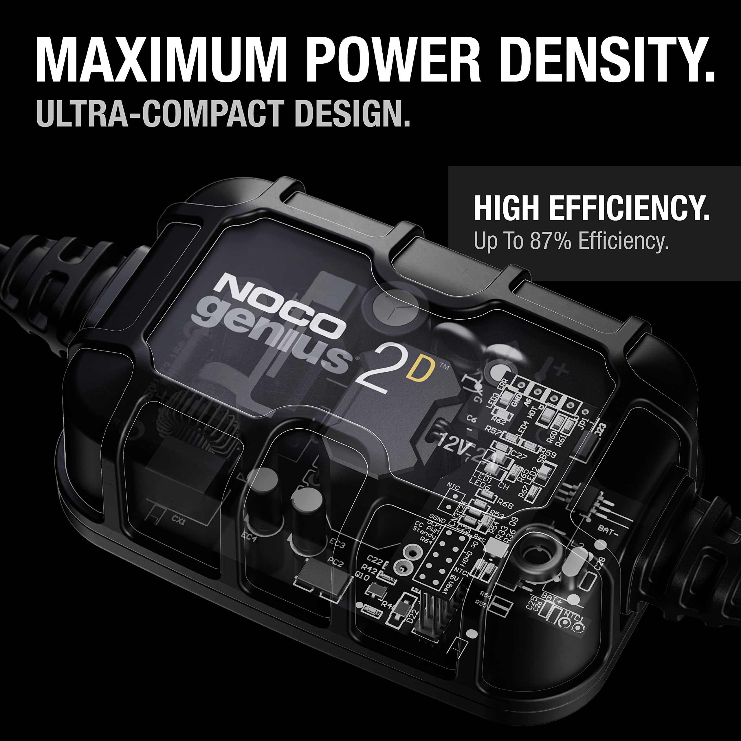 NOCO GENIUS2D 24-inch cables and eyelet terminals showing tidy wiring and easy connection