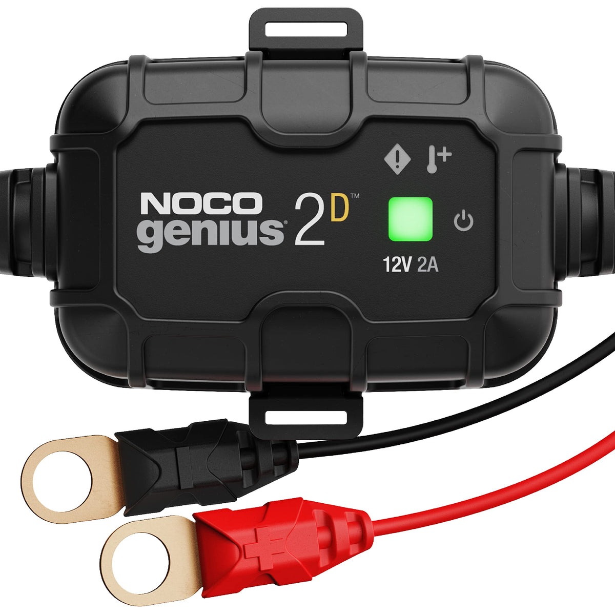 NOCO GENIUS2D front view showing compact charger and benefits of space-saving design