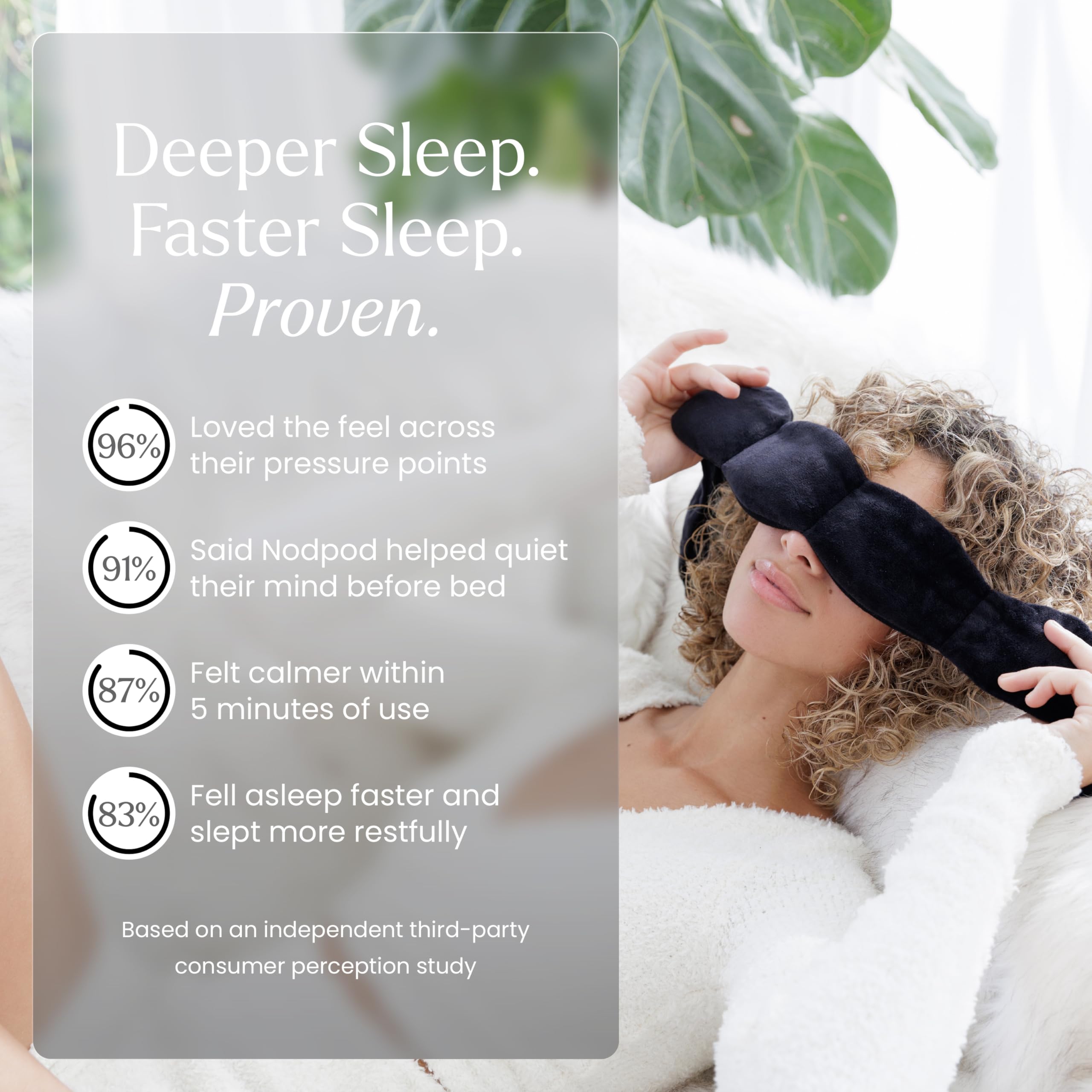 nodpod being worn by a side sleeper demonstrating stable fit and improved rest