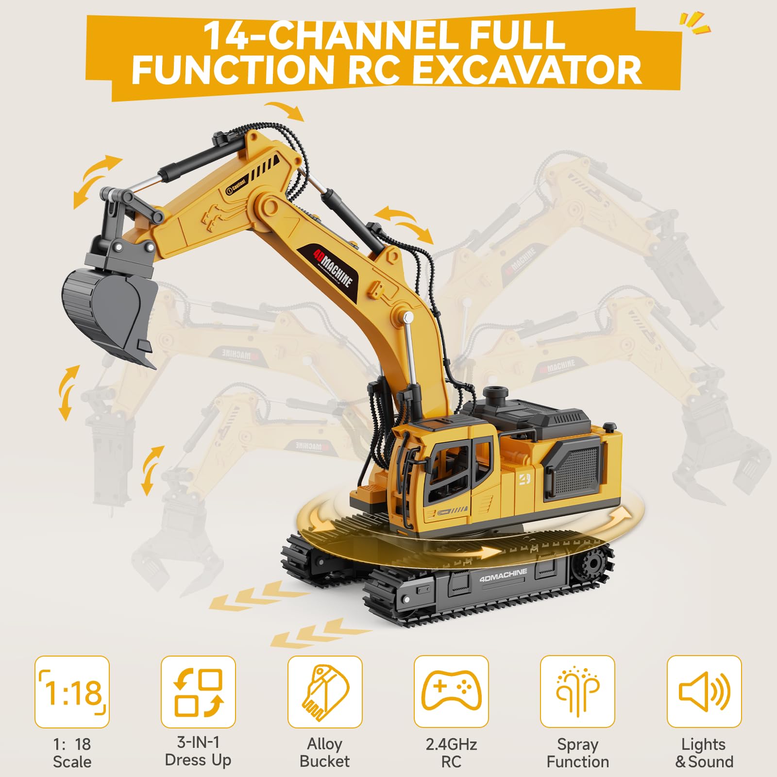 Noizka breaker attachment detail illustrating drilling action for play realism