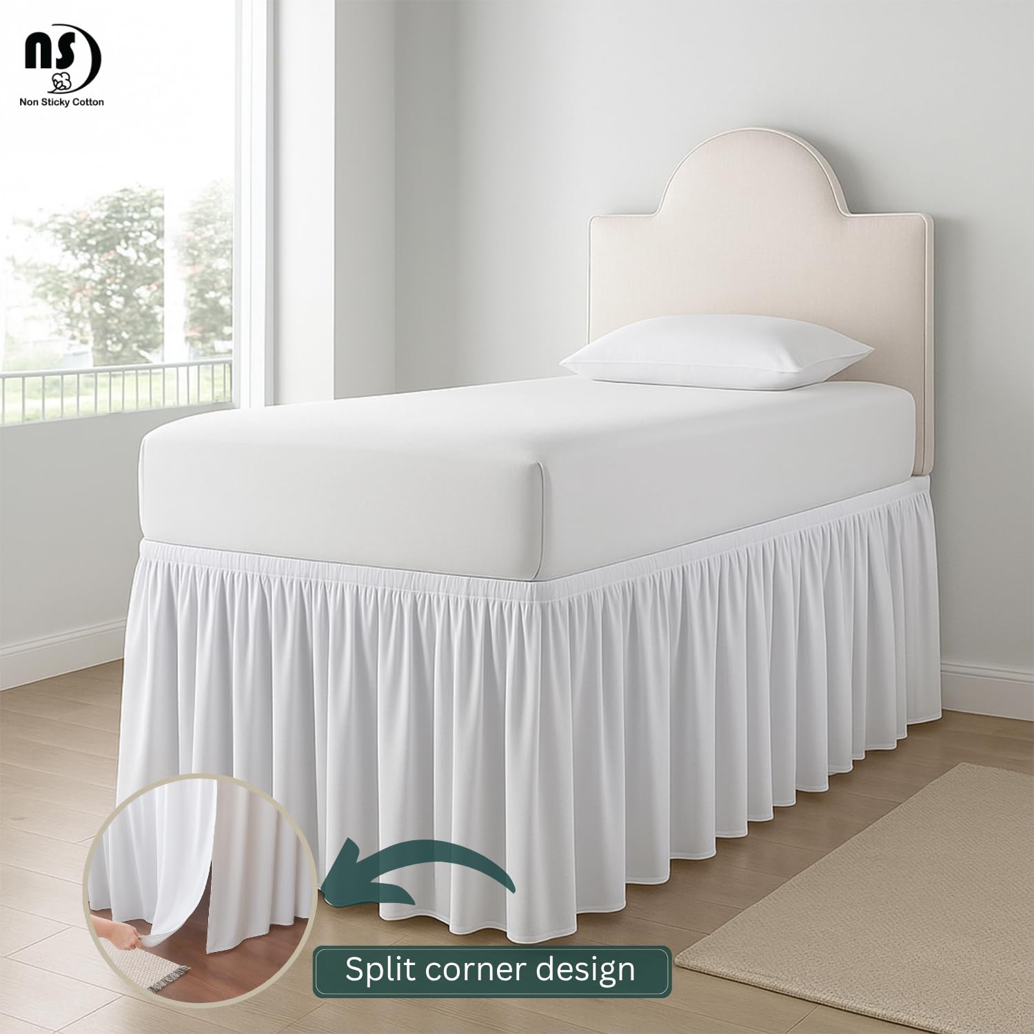 NON Sticky cotton bed skirt after wash showing wrinkle-resistant benefit